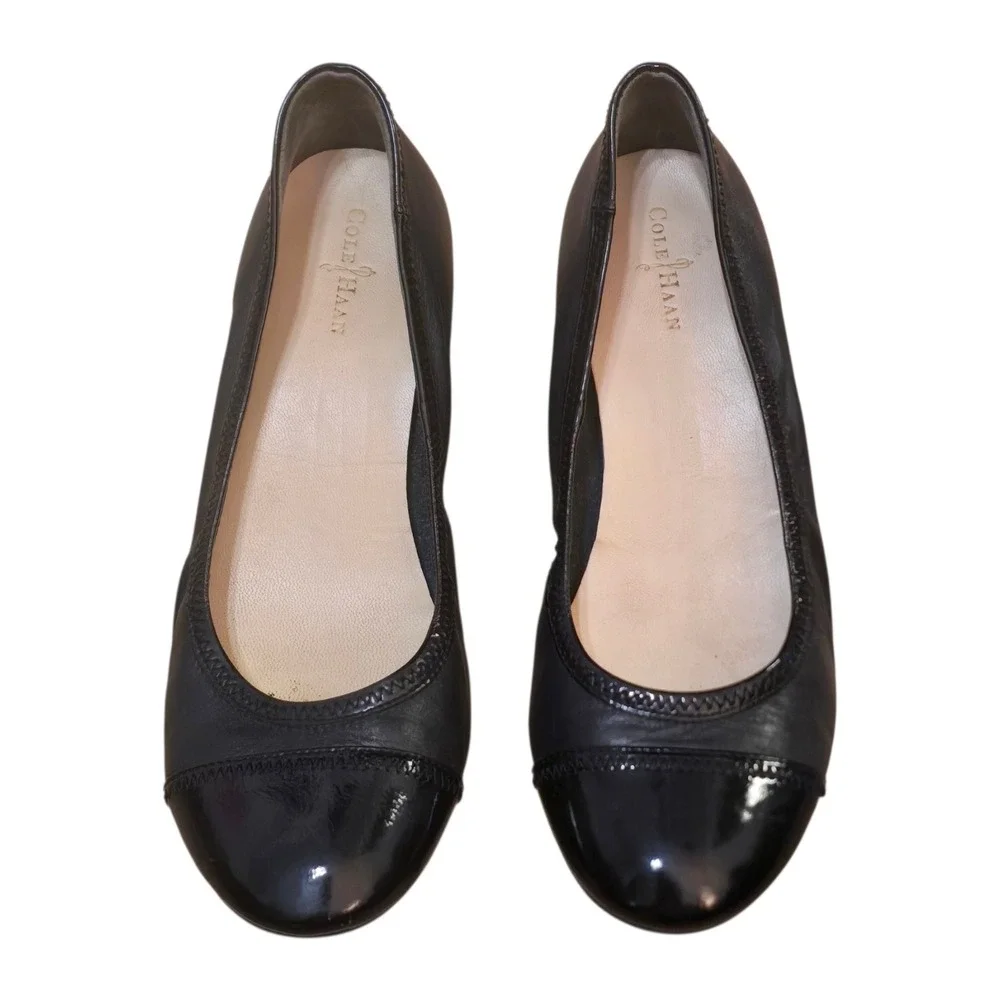 Cole Haan Wedge Pump Air Tali Black 9.5 Leather Patent Cap Toe Nike Air Comfort